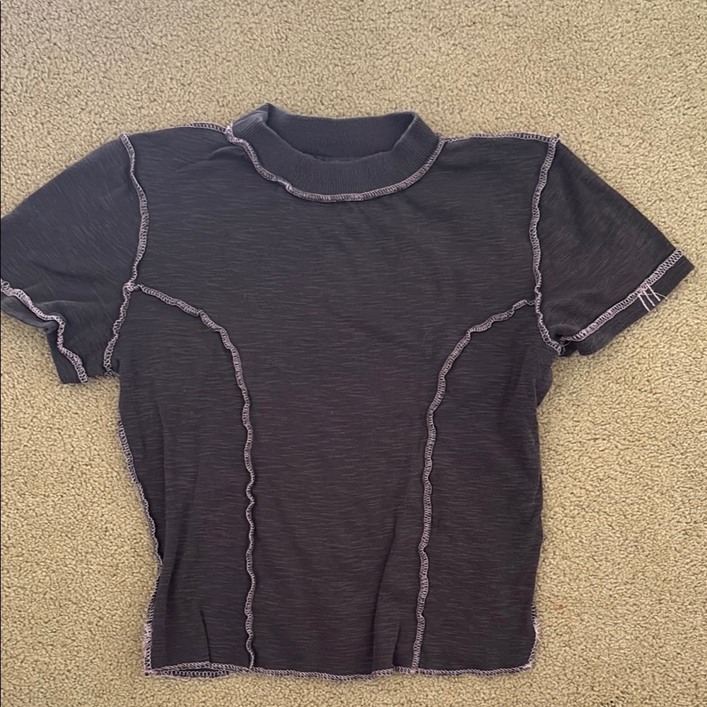 BDG Black Crop Top with Contrast Stitching